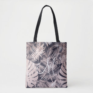 Rose Gold faux foil tropical leaves monogram Tote Bag