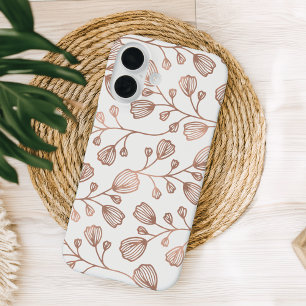 Rose Gold Faux Foil White Botanical Pattern iPhone 16 Case