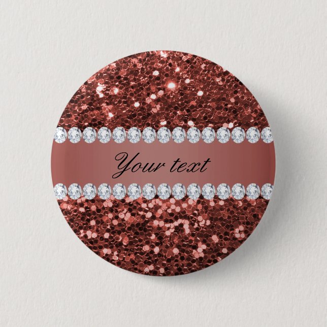 Rose Gold Faux Glitter and Diamonds Personalized 2 Inch Round Button (Front)