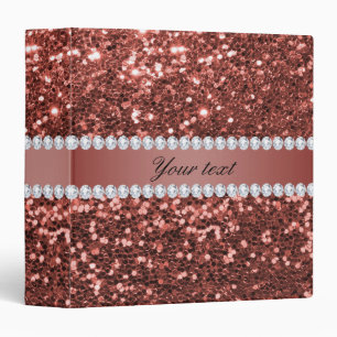 Rose Gold Faux Glitter and Diamonds Personalized Binder
