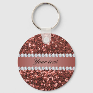Rose Gold Faux Glitter and Diamonds Personalized Keychain