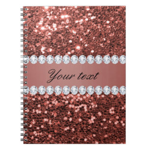 Rose Gold Faux Glitter and Diamonds Personalized Notebook