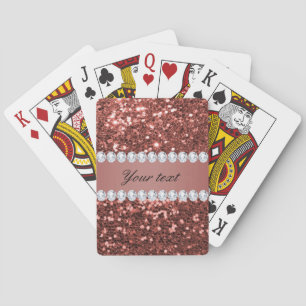 Rose Gold Faux Glitter and Diamonds Personalized Playing Cards