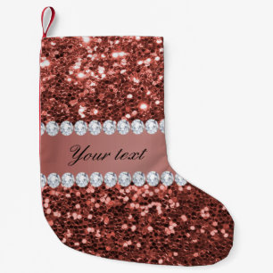 Rose Gold Faux Glitter and Diamonds Personalized Small Christmas Stocking