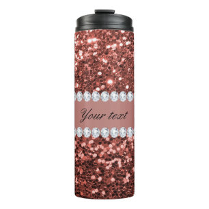 Rose Gold Faux Glitter and Diamonds Personalized Thermal Tumbler