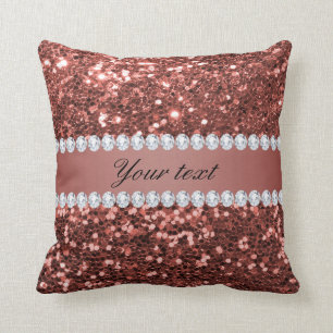 Rose Gold Faux Glitter and Diamonds Personalized Throw Pillow