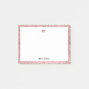 Rose Gold Faux Glitter Bird & Border w/ White Post-it Notes