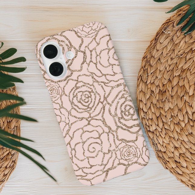 Rose Gold Faux Glitter | Blush Pink Floral Lattice Case-Mate iPhone Case (Creator Uploaded)