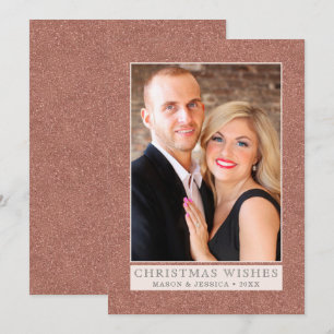 Rose Gold Faux Glitter Border 1 Photo Holiday Card