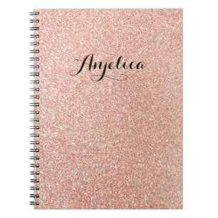 Rose Gold Faux Glitter Custom Script Name Notebook