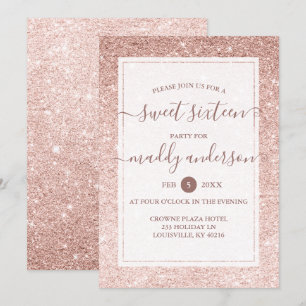 Rose Gold Faux Glitter Elegant Sweet 16 Birthday Invitation