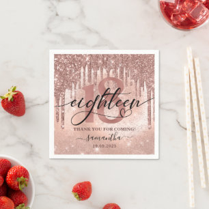 Rose Gold Faux Glitter & Foil 18th Birthday Party  Napkin
