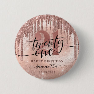 Rose Gold Faux Glitter & Foil 21st Birthday 2 Inch Round Button