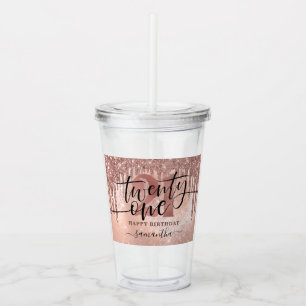 Rose Gold Faux Glitter & Foil 21st Birthday Acrylic Tumbler