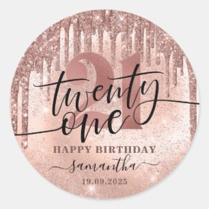 Rose Gold Faux Glitter & Foil 21st Birthday   Classic Round Sticker