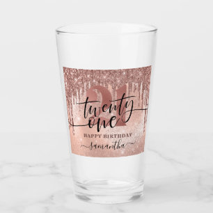 Rose Gold Faux Glitter & Foil 21st Birthday Glass