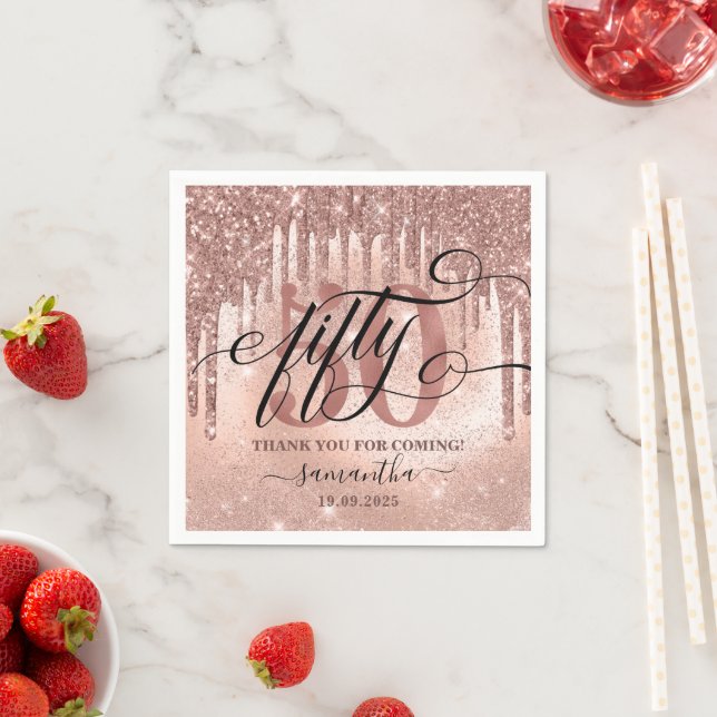 Rose Gold Faux Glitter & Foil 50th Birthday Party  Napkin (Insitu)