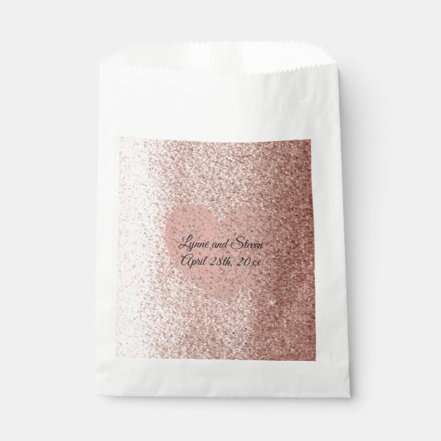Rose Gold Faux Glitter Heart Favour Bag (Front)