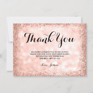 Rose Gold Faux Glitter Lights Sweet 16 Thank You Card
