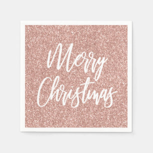 Rose Gold Faux Glitter Merry Christmas Calligraphy Napkin