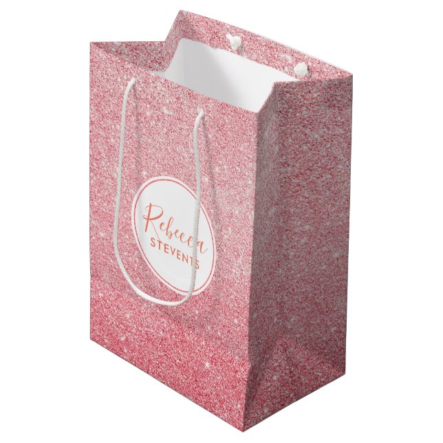 Rose-Gold Faux Glitter Modern Design Medium Gift Bag (Front Angled)
