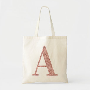 Rose Gold Faux Glitter Monogram A Tote Bag