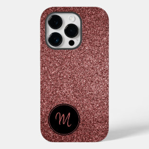 Rose Gold Faux Glitter Monogram Minimalist Sparkly Case-Mate iPhone 14 Pro Case