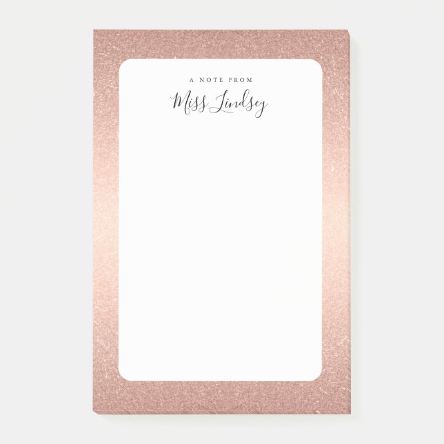 Rose Gold Faux Glitter Monogrammed Teacher Post-it Notes (Front)