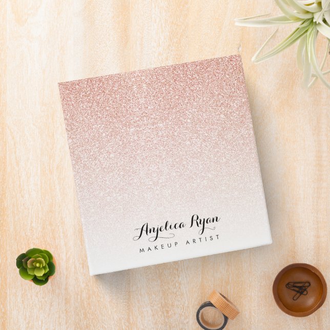 Rose Gold Faux Glitter Ombre Custom Name Binder (In Situ)