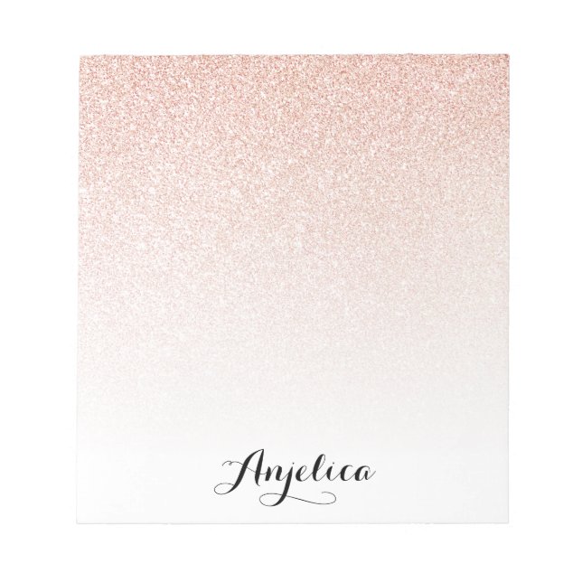 Rose Gold Faux Glitter Ombre Personalized Name Notepad (Front)