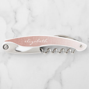 Rose Gold Faux Glitter Ombre Personalized Script Corkscrew