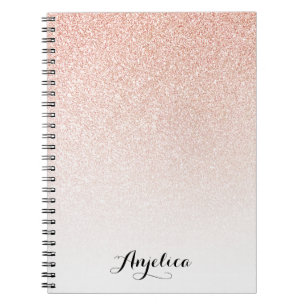 Rose Gold Faux Glitter Ombre Script Name Notebook