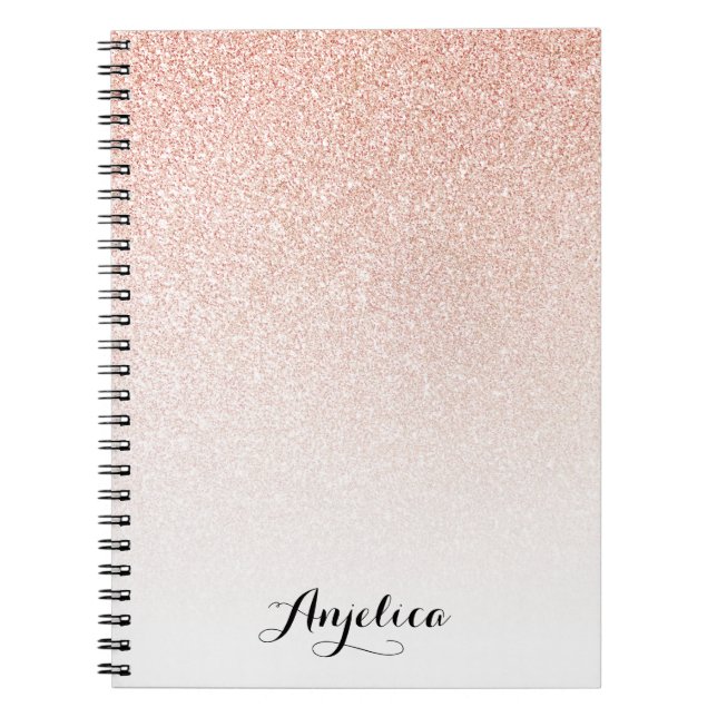Rose Gold Faux Glitter Ombre Script Name Notebook (Front)