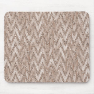 Rose Gold Faux Glitter Paint Chevron Stripes Mouse Pad