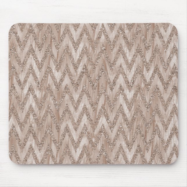 Rose Gold Faux Glitter Paint Chevron Stripes Mouse Pad (Front)