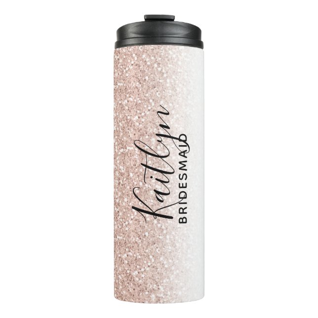 Rose Gold Faux Glitter Personalized Bridesmaid  Thermal Tumbler (Front)