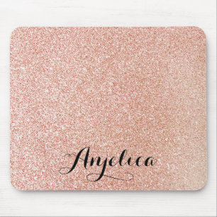 Rose Gold Faux Glitter Personalized Name Mouse Pad