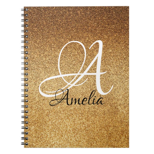 Rose Gold Faux Glitter Personalized Notebook (Front)