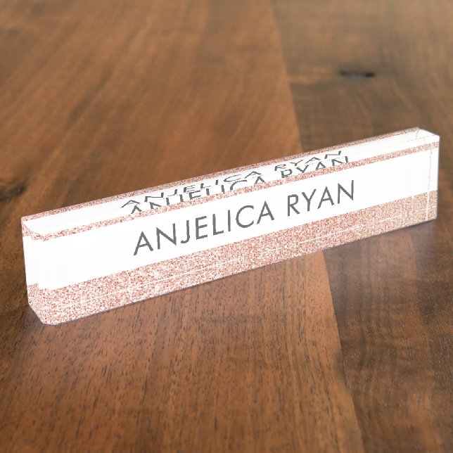 Rose Gold Faux Glitter Personalized Professional Nameplate (Side)
