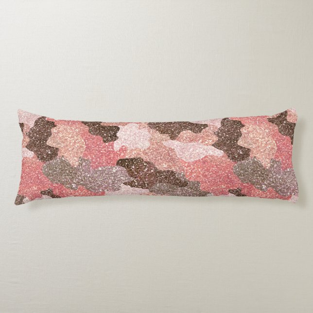 Rose Gold Faux Glitter Pink Camouflage Body Pillow (Front)