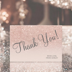 Rose gold faux glitter pink ombre chic thank you card
