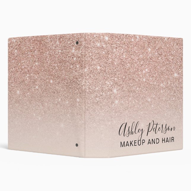 Rose gold faux glitter pink ombre monogram makeup binder (Background)