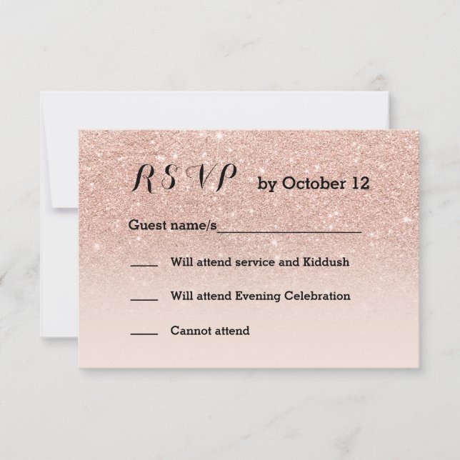 Rose gold faux glitter pink ombre RSVP black (Front)