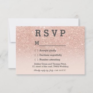 Rose gold faux glitter pink ombre RSVP wedding