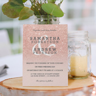 Rose gold faux glitter pink ombre wedding custom invitation