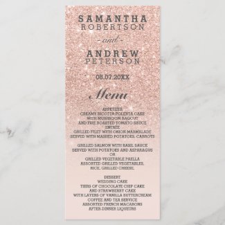 Rose gold faux glitter pink ombre wedding menu