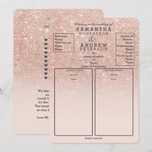 Rose gold faux glitter pink ombre wedding program