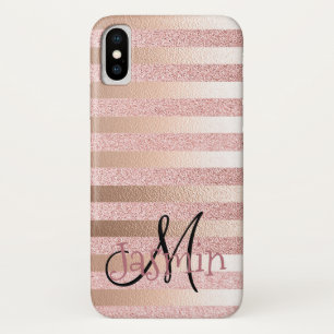 Rose Gold Faux Glitter& Rose Gold Foil Stripes Case-Mate iPhone Case