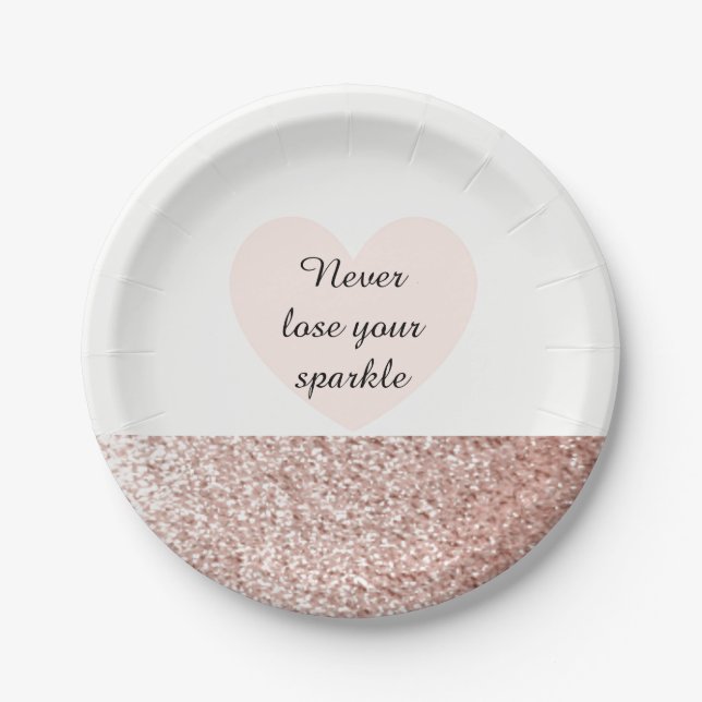 Rose Gold Faux Glitter Sparkle Paper Plate (Front)