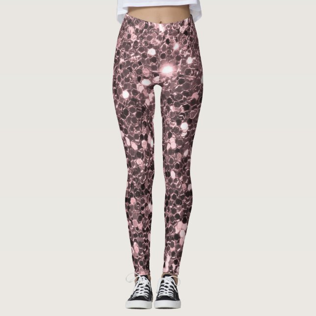 Rose Gold Faux Glitter Sparkles Leggings (Front)